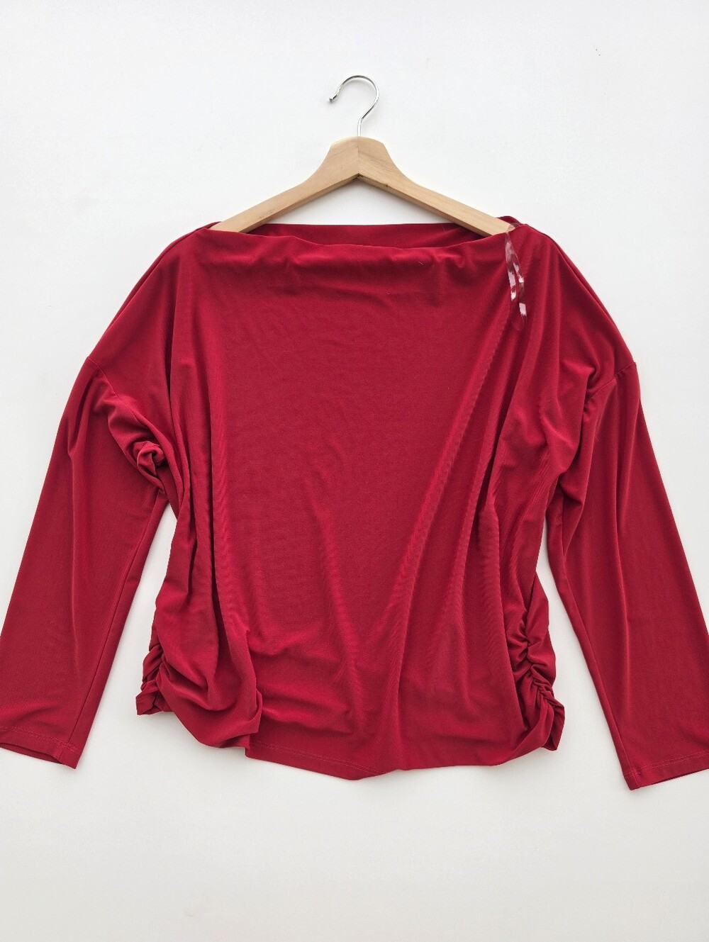 Clara Sun Woo‎ Red Long Sleeve Boat Neck Ruched Top
